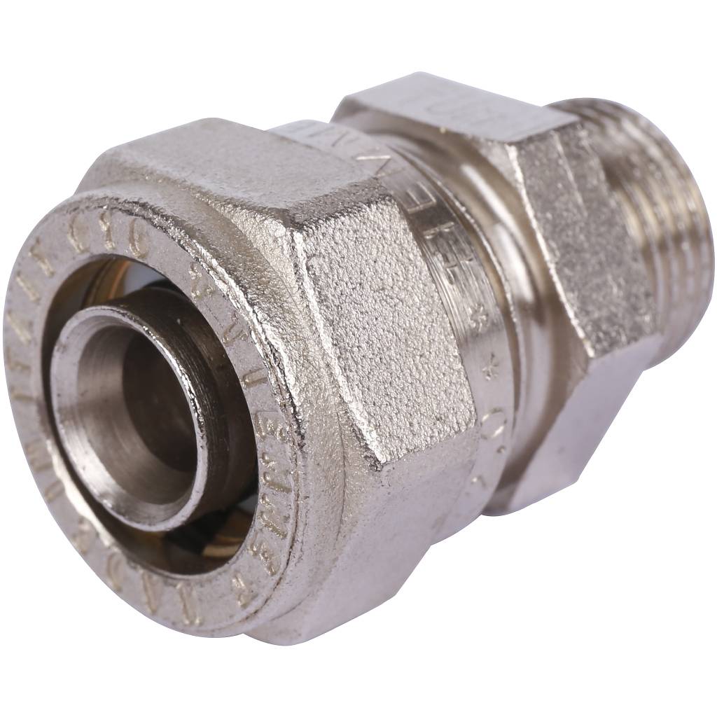 Переходник TIEMME НР 16х3/8 никелированный для металлопластиковых труб винтовой, 1600046