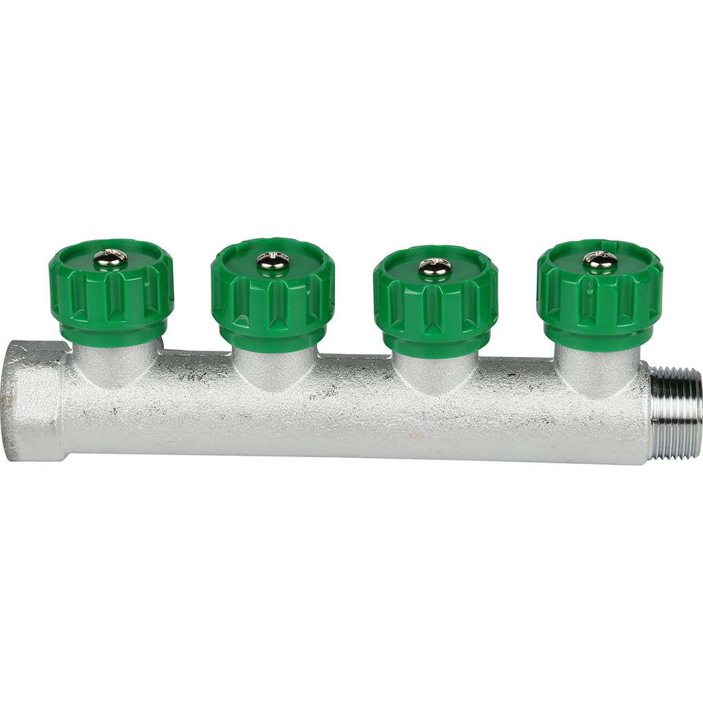 Коллектор распределительный FAR 3/4 , проходной, хромированный, 4 отвода 1/2  плоское уплотнение