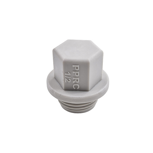 Заглушка резьбовая PPR  1/2, PN25 серый, РТП