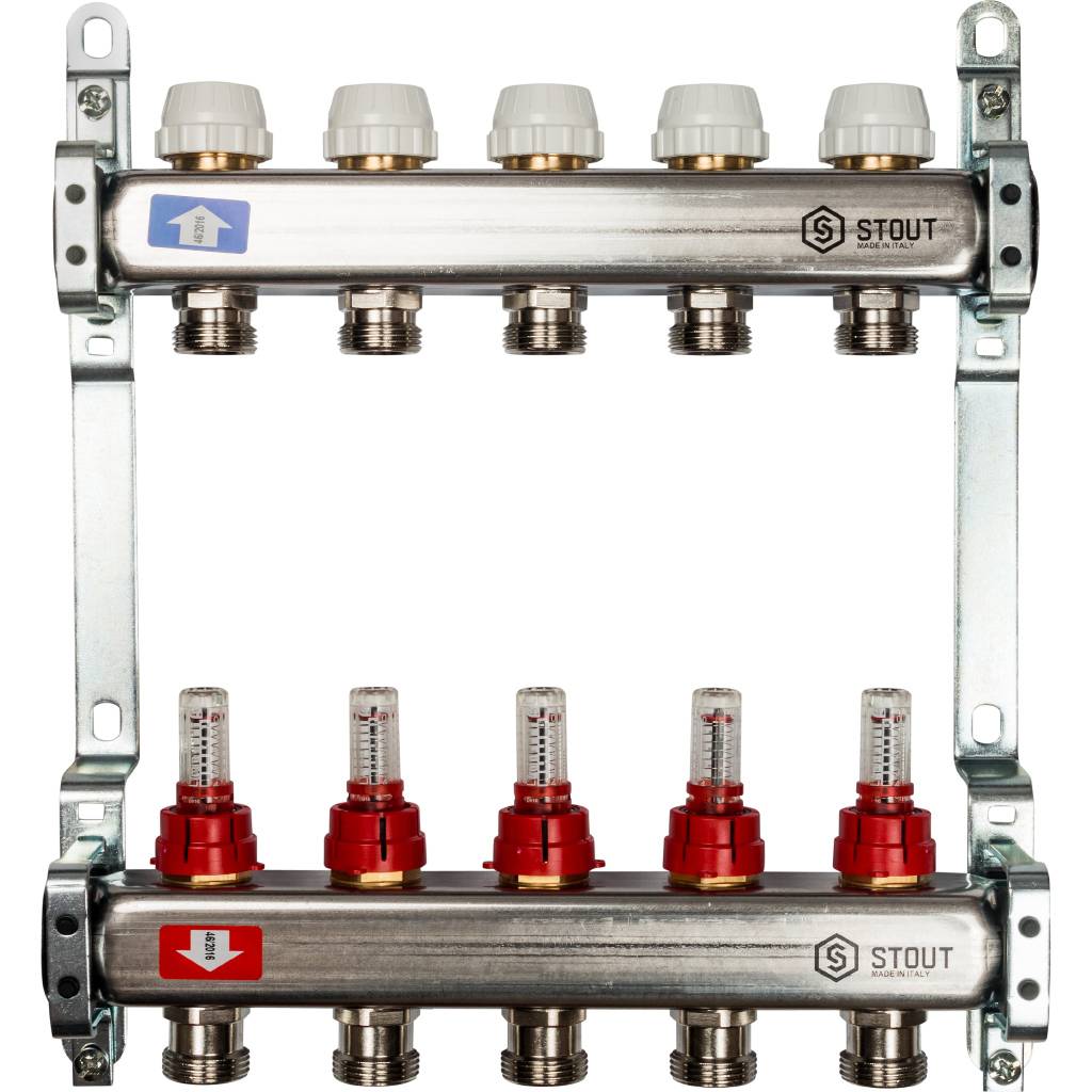 Коллектор из нержавеющей стали с расходомерами STOUT 5 выходов, SMS 0917 000005