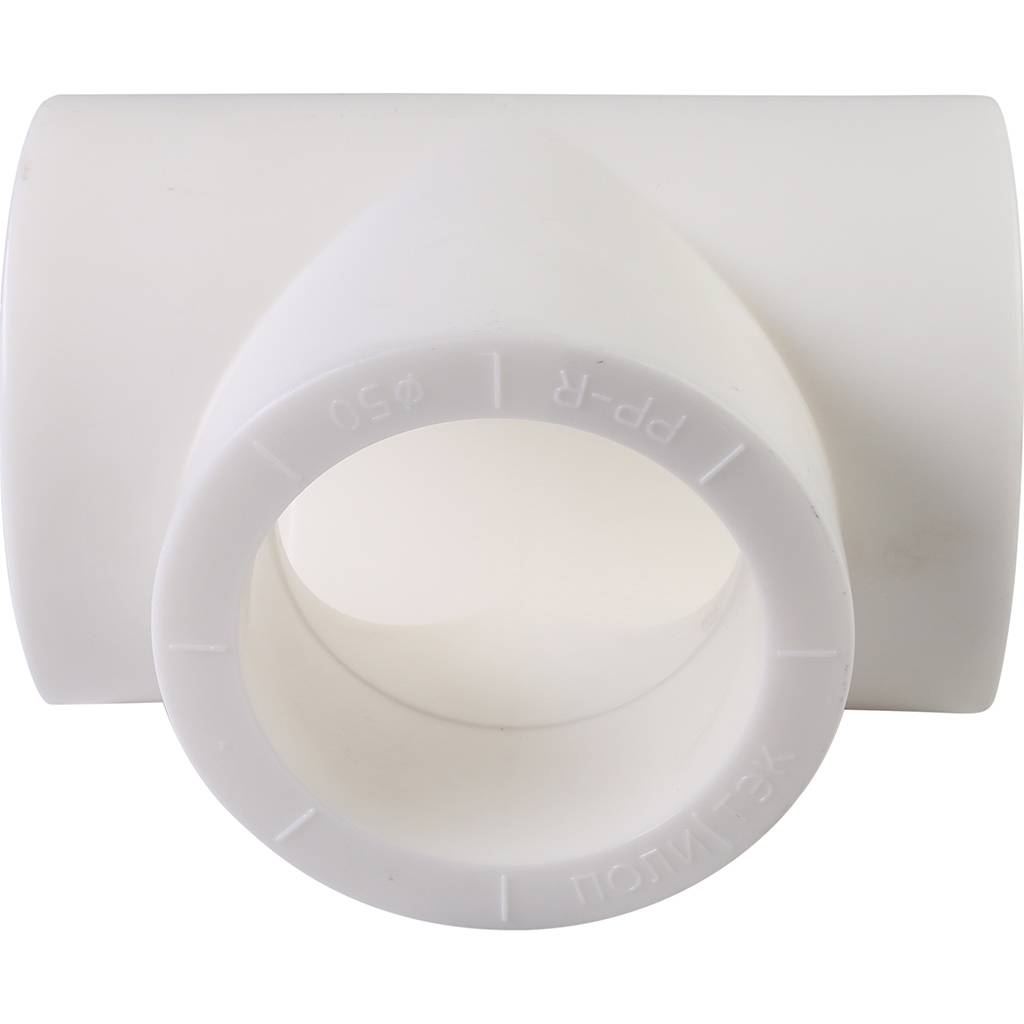 Тройник Политэк d=50 для полипропиленовых труб под сварку (цвет белый), 9000000450