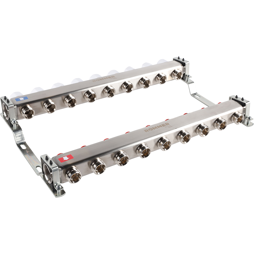 Коллектор из нержавеющей стали без расходомеров ROMMER 9 выходов