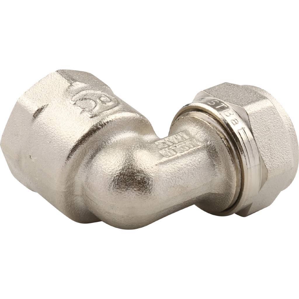 Угольник TIEMME с внутренней резьбой (16х2.0х1/2) для металлопластиковых труб винтовой, 1600006