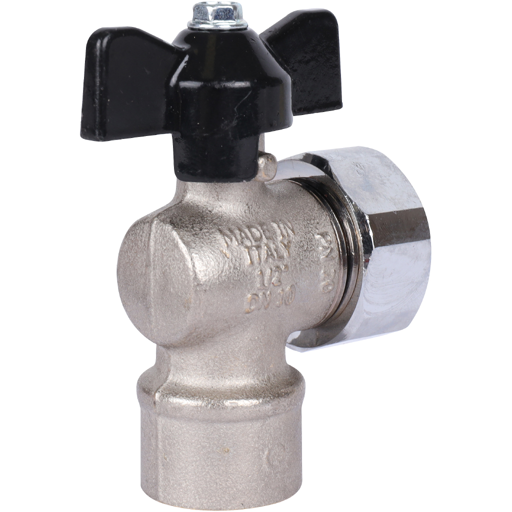 Кран шаровой STOUT 1/2x3/4 с накидной гайкой угловой, ВР/накидная гайка, ручка бабочка, SVB-1010-001520