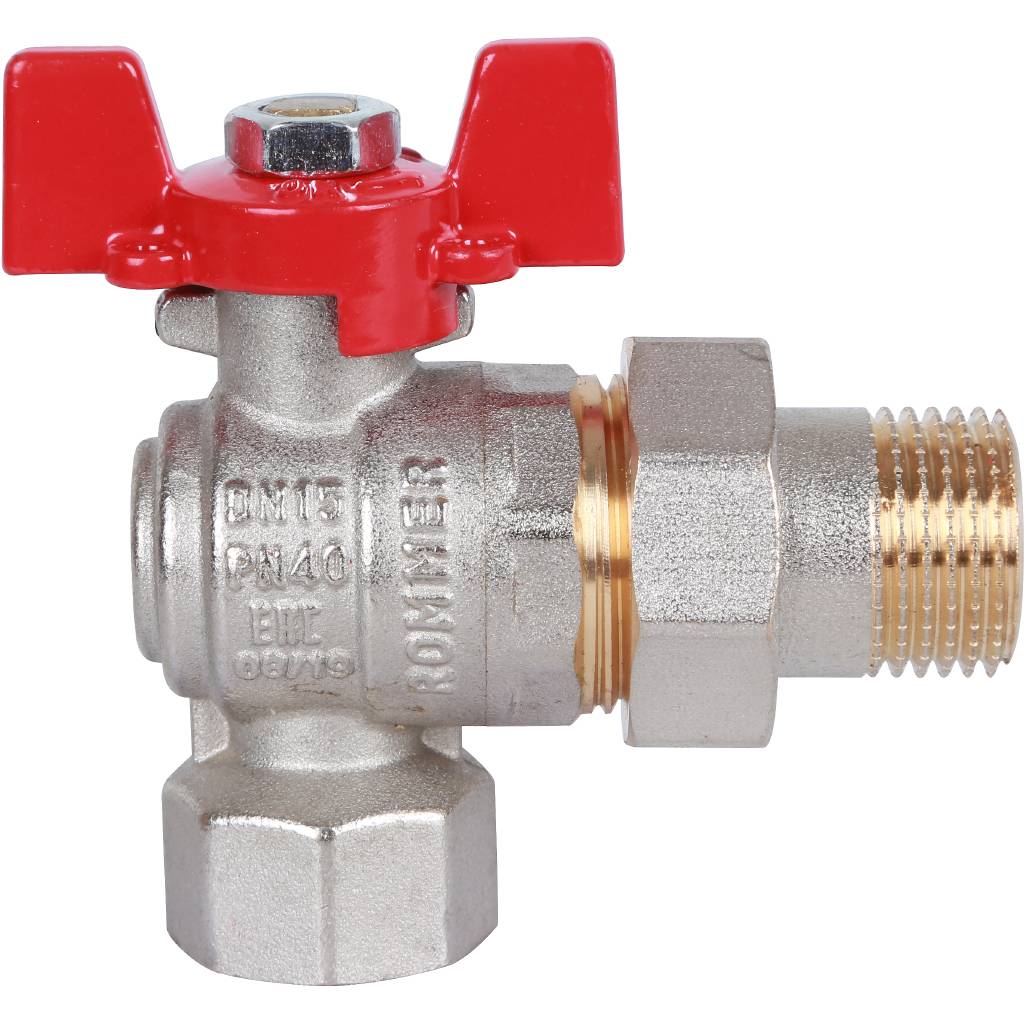 Кран шаровой ROMMER угловой с американкой 1/2 ВН/НР, ручка бабочка, RBV-0006-0610215