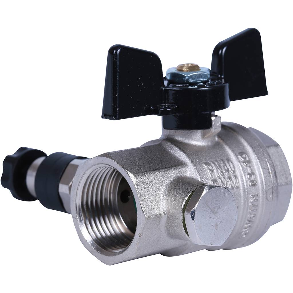 Кран шаровой BUGATTI Oregon с дренажем и воздухоотводчиком, (ручка бабочка) внут-внут резьба 3/4