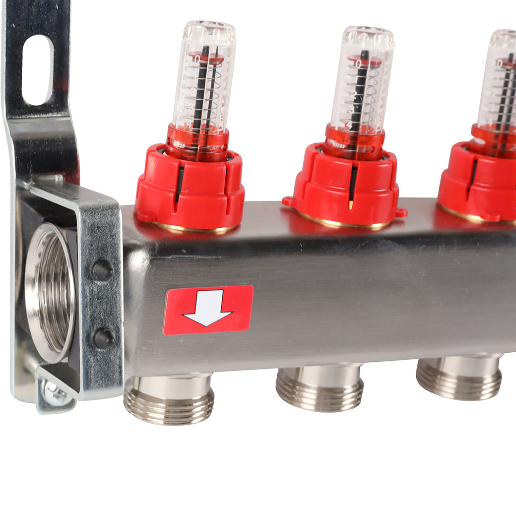 Коллектор из нержавеющей стали с расходомерами ROMMER, с клапаном вып. воздуха и сливом 11 выходов, RMS-1201-000011