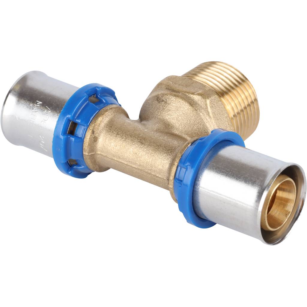 Тройник-переходник APE с наружной резьбой 20х3/4 х20 для металлопластиковых труб прессовой, ARL2004202