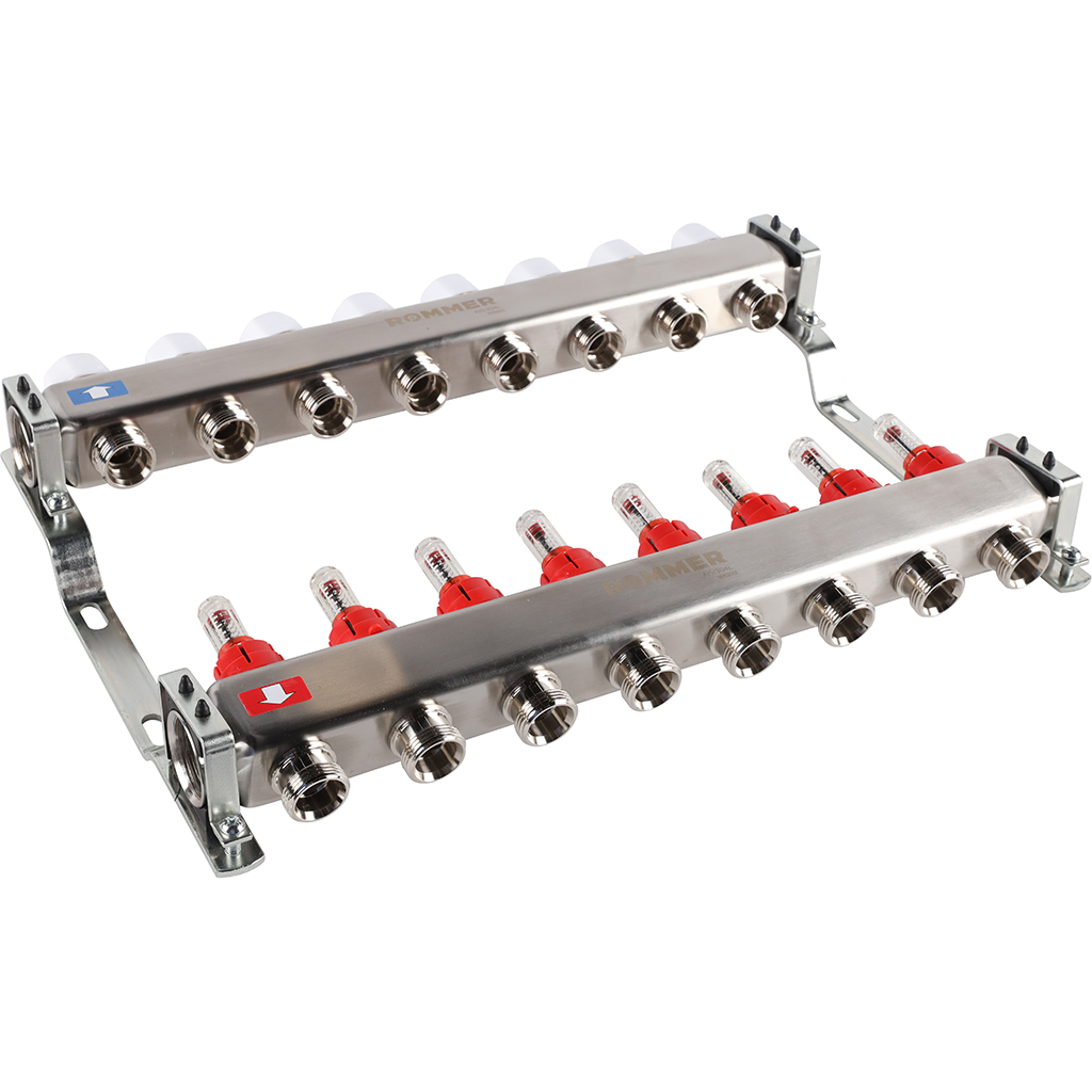 Коллектор из нержавеющей стали с расходомерами ROMMER 8 выходов, RMS-1200-000008