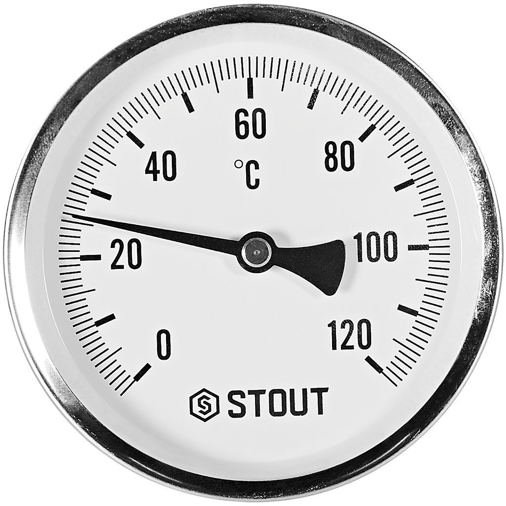 SIM-1001-101015 STOUT Термометр биметаллический осевой с погружной гильзой. Корпус Dn 100 мм, гильза 100 мм 1/2 , 0...120°С