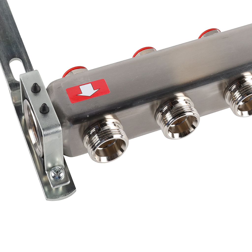 Коллектор из нержавеющей стали без расходомеров ROMMER, с клапаном вып. воздуха и сливом 6 выходов