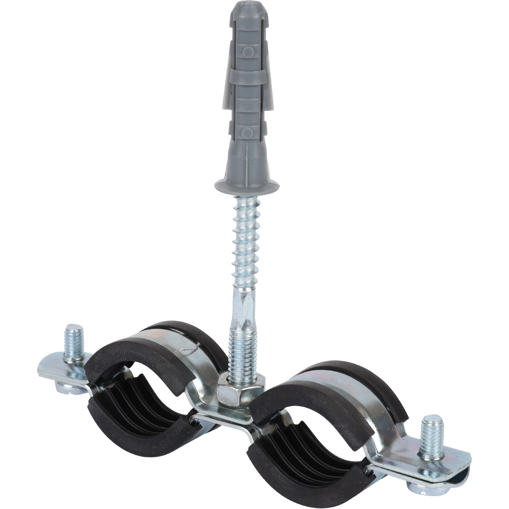 Комплект двойной хомут для труб STOUT хомут+шпилька шуруп +дюбель пластиковый 3/4 (25-29), SAC-0020-200034