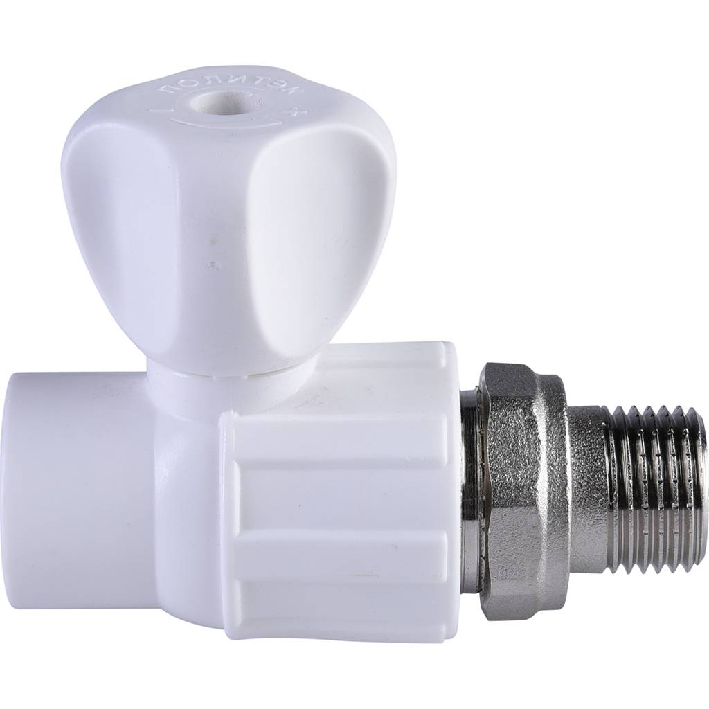 Кран шаровой для радиатора Политэк 20х1/2 прямой для полипропиленовых труб под сварку (цвет белый), 9910012012