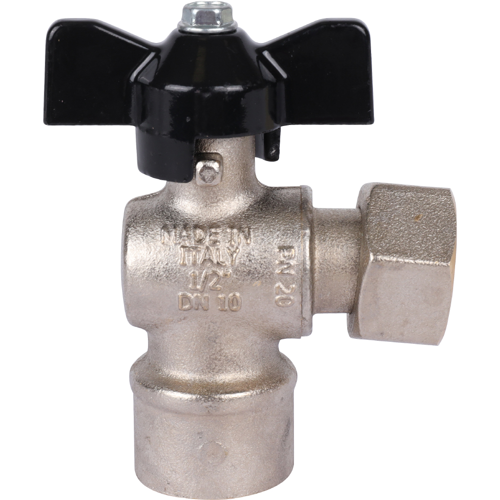 Кран шаровой STOUT 1/2x1/2 с накидной гайкой угловой, ВР/накидная гайка, ручка бабочка, SVB-1010-000015