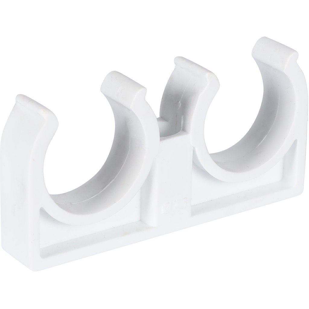 Двойное крепление Политэк d=25 для полипропиленовых труб под сварку (цвет белый), 9000020025