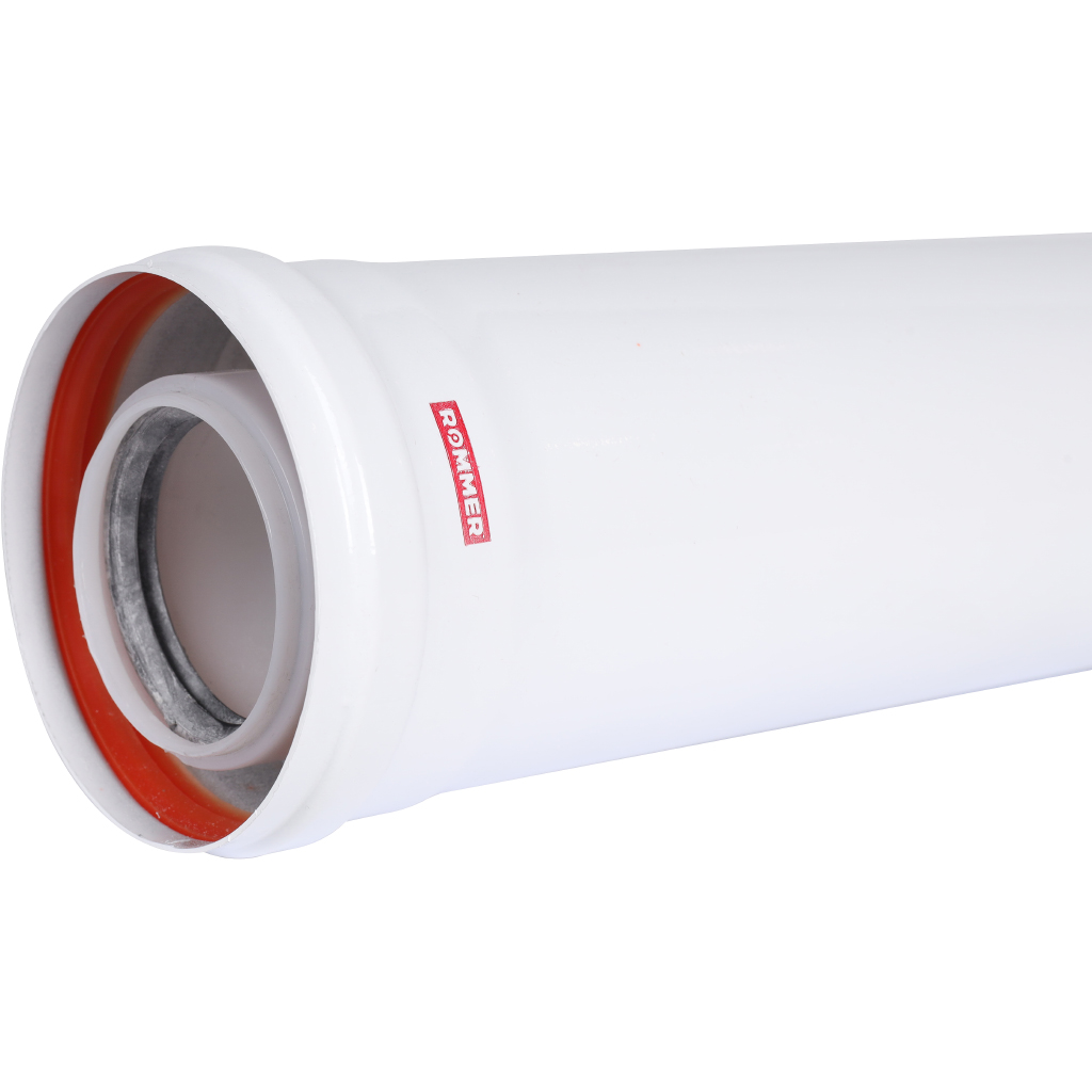 Удлинитель дымохода конденсационный коаксиальный ROMMER D60(п-м)/100(м-п), L500, RCA-8610-000500