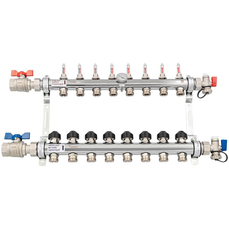 Комплект коллекторов с шаровыми кранами РЕХАУ HKV-D 8 контуров, 12080813002