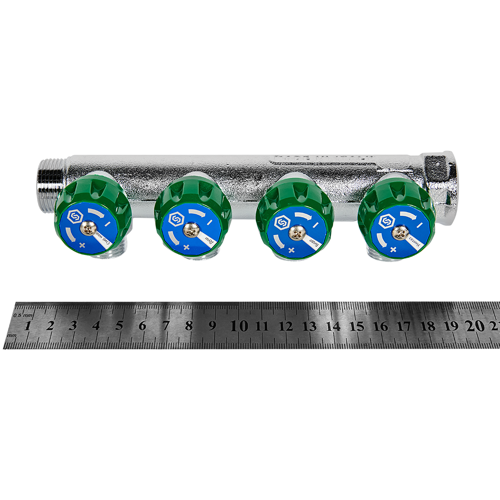 SMB-6850-341204 STOUT Коллектор регулирующий 3/4 , 4 отвода 1/2 под компрессионный фитинг для полимерных труб