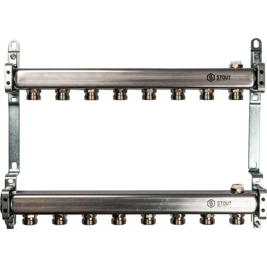 Коллектор из нержавеющей стали для радиаторной разводки STOUT 8 выходов, SMS 0923 000008