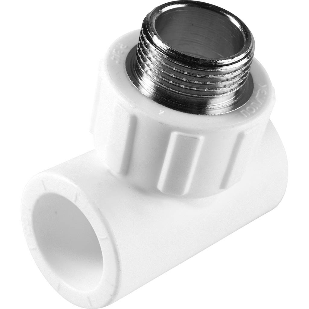 Тройник Политэк 25x3/4 с наружной резьбой для полипропиленовых труб под сварку (цвет белый), 9510002534