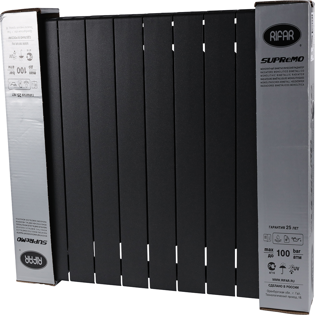 Радиатор биметаллический RIFAR SUPReMO VENTIL 500 SVR 10 секций нижнее правое подключение (Цвет АНТРАЦИТ), 4RS50.VR-10-AN