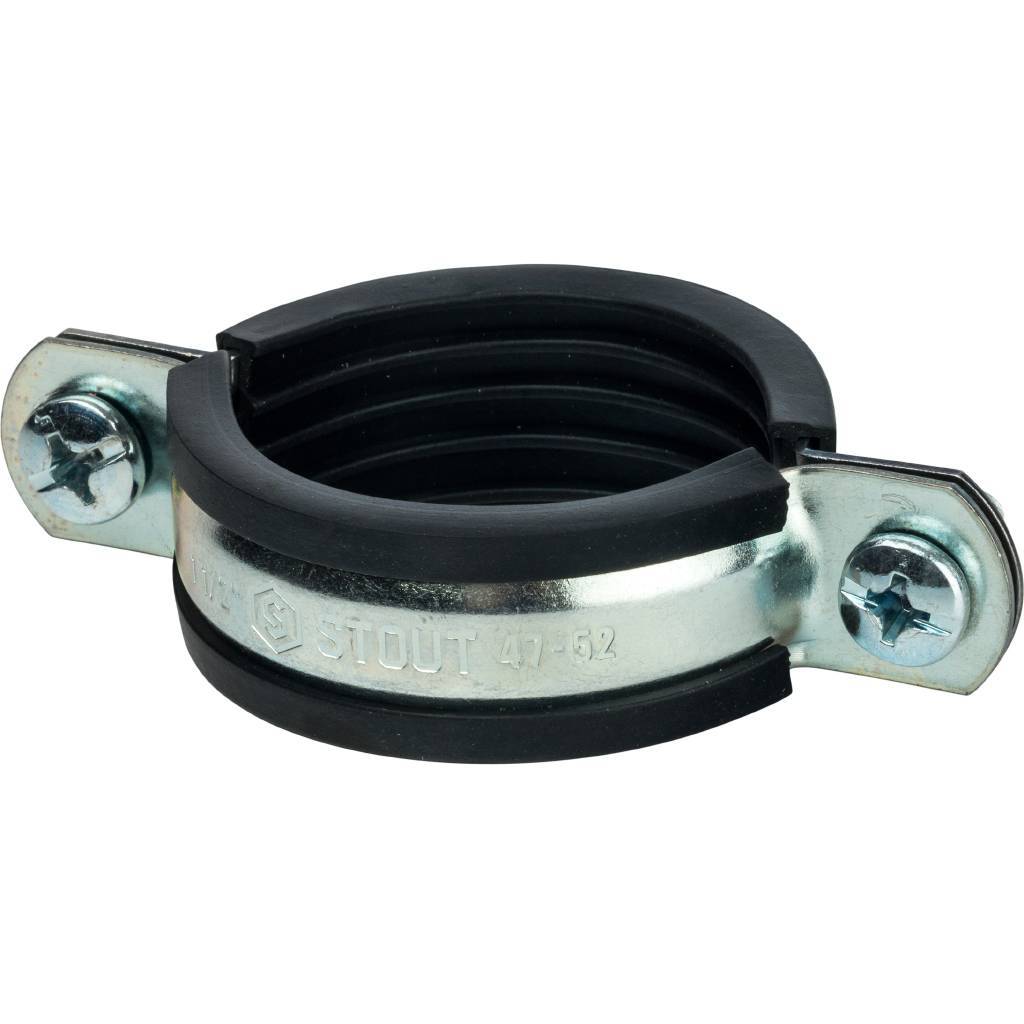 Комплект STOUT хомут+шпилька шуруп +дюбель пластиковый 1 1/2 (47-52), SAC-0020-100112