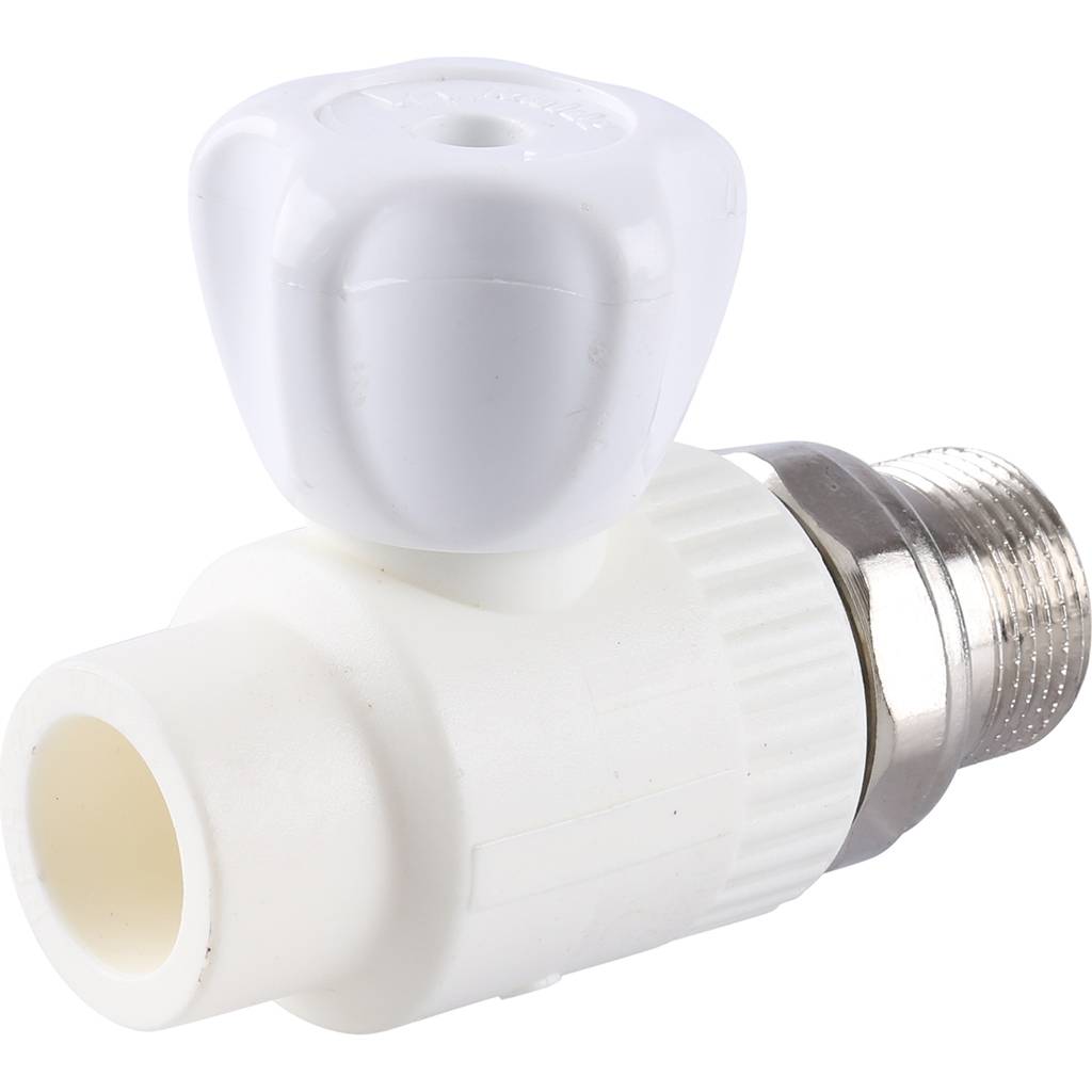 Кран шаровой Kalde разборный прямой с накидной гайкой 20x 3/4 для полипропиленовых труб под сварку (цвет белый), 3242-vlr-200c00