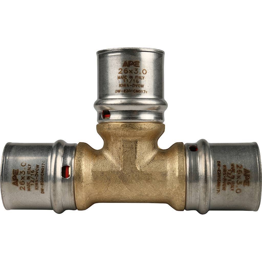 Тройник STOUT равнопроходный 26х26х26 для металлопластиковых труб прессовой, SFP-0006-262626