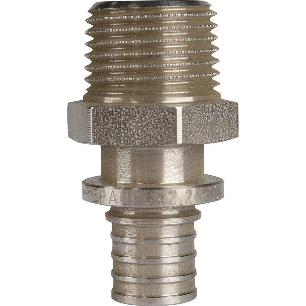 Переходник РЕХАУ RAUTITAN из нерж. стали с наружной резьбой 16 - R 1/2 для труб из сшит полиэтил аксиальный, 11377221001