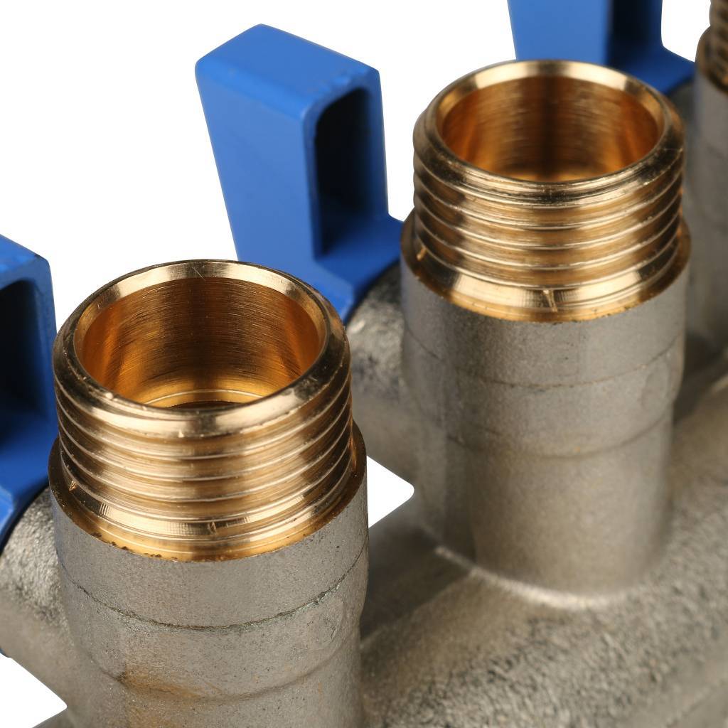 Коллектор с шаровыми кранами STOUT 1 , 3 отвода 1/2  (синие ручки)