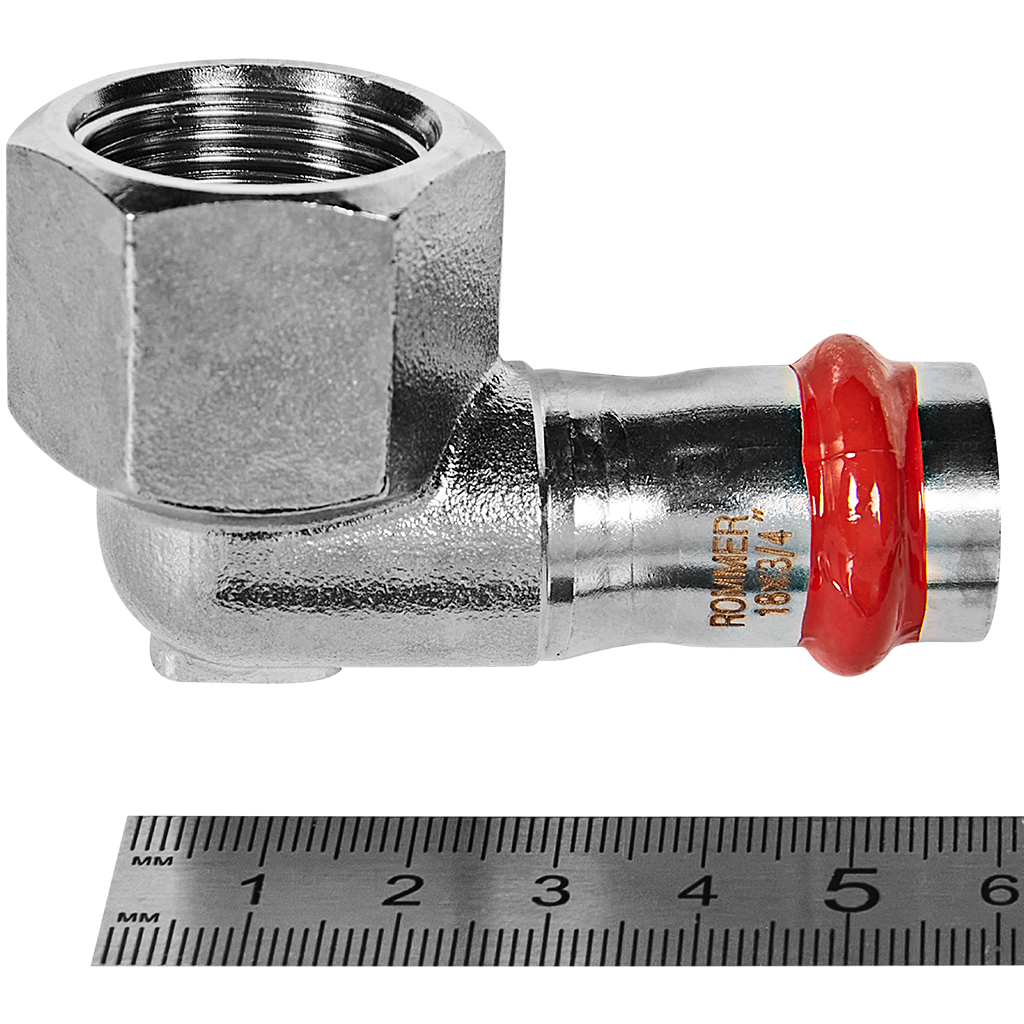 Угольник ROMMER-переходник-ВР, 18х3/4, из нержавеющей стали прессовой