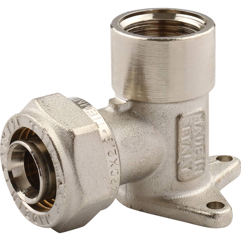 Угольник TIEMME с внутренней резьбой с креплением (20х2.0х1/2) для металлопластиковых труб винтовой, 1600027