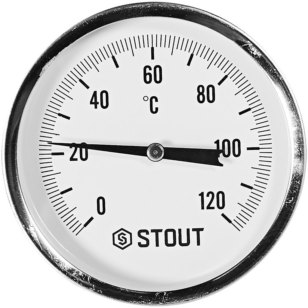 SIM-1001-801015 STOUT Термометр биметаллический осевой с погружной гильзой. Корпус Dn 80 мм, гильза 100 мм 1/2 , 0...120°С