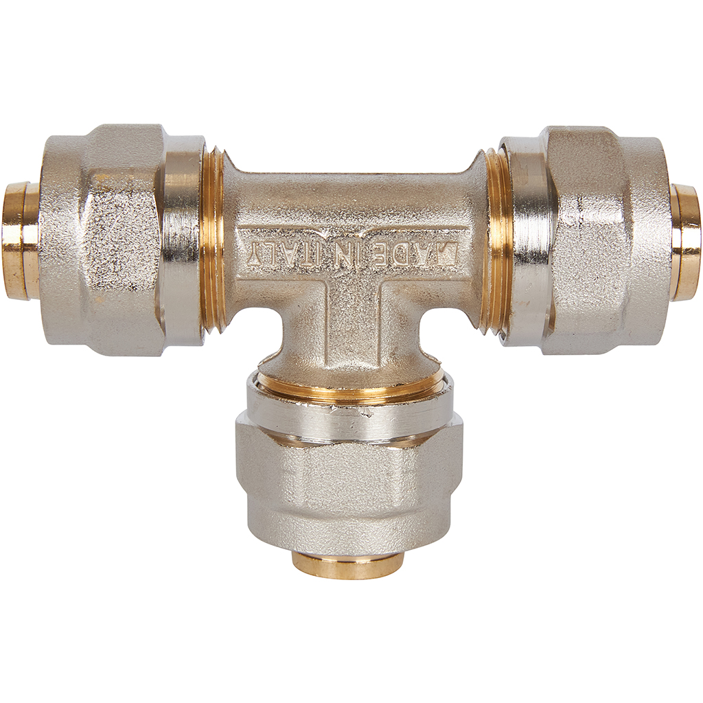 Тройник STOUT равнопроходный 20х20х20 для металлопластиковых труб винтовой, SFS-0009-000020