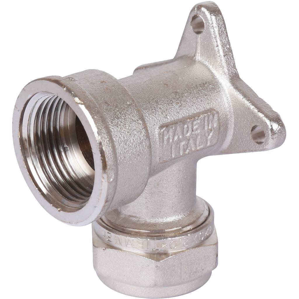 Угольник TIEMME с внутренней резьбой с креплением (20х2.0х3/4) для металлопластиковых труб винтовой, 1600055