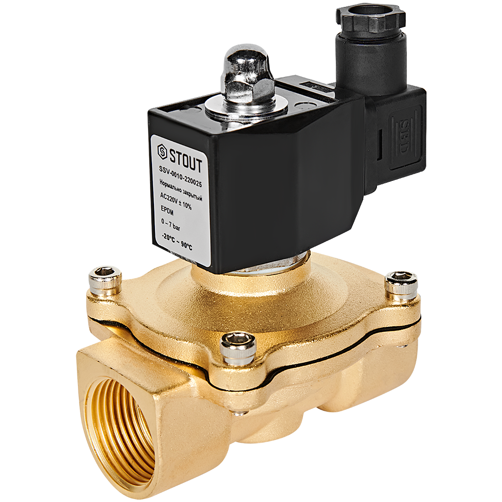Клапан соленоидный (электромагнитный) STOUT прямого действия НЗ 220В G1 SSV-0010-220025