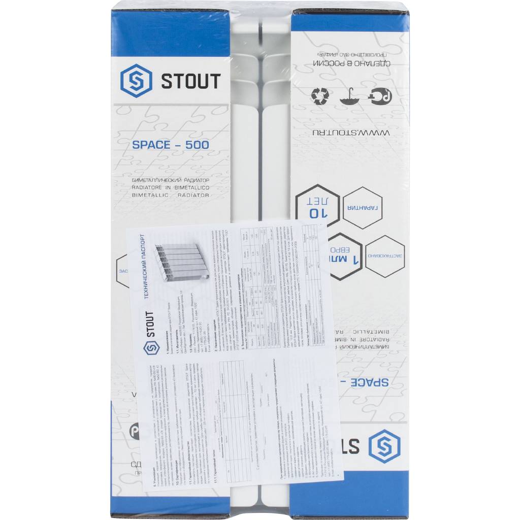 Радиатор биметаллический STOUT Space 500 4 секции боковое подключение RAL9016, SRB-0310-050004