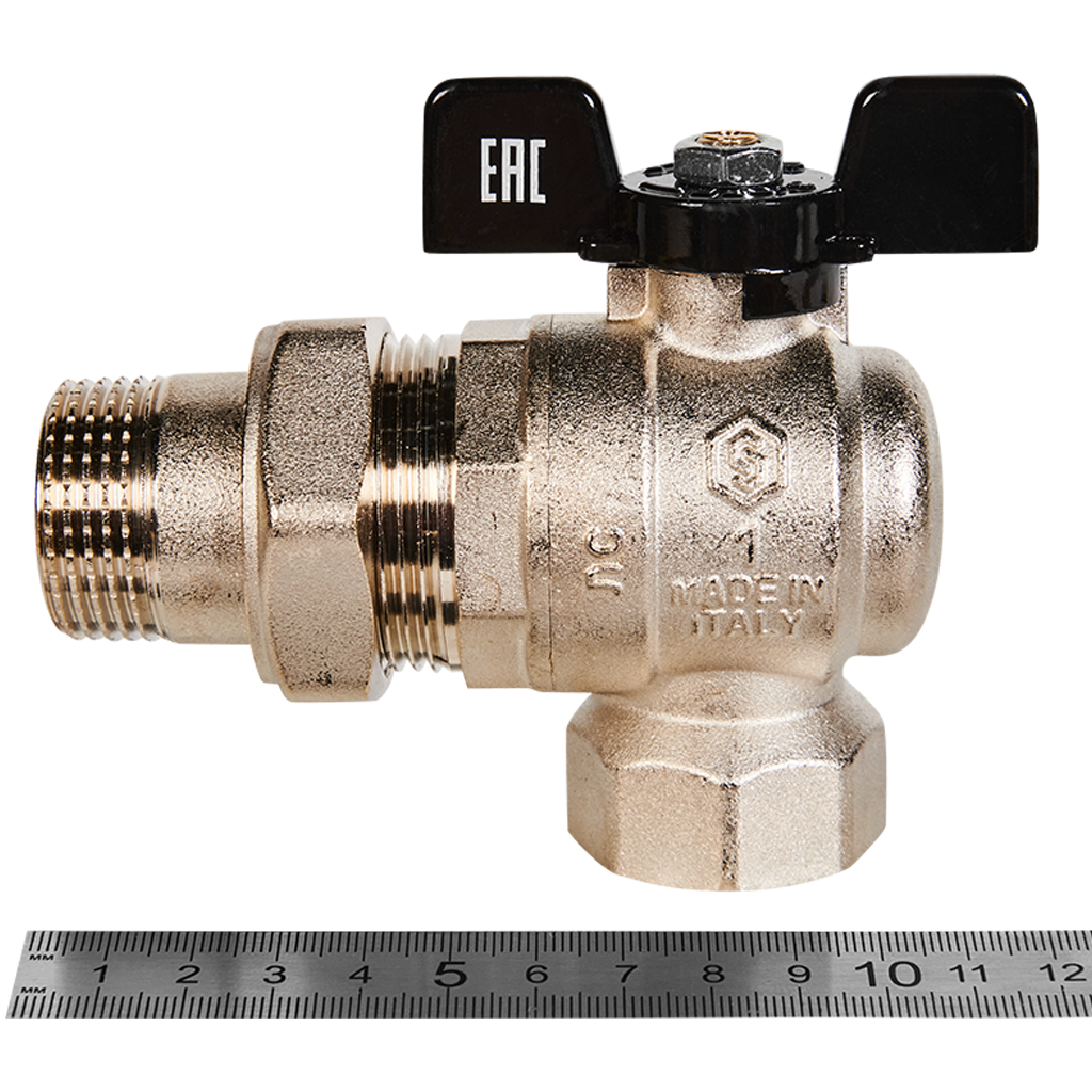 Кран шаровой полнопроходной угловой с американкой STOUT ВР/НР ручка бабочка 1