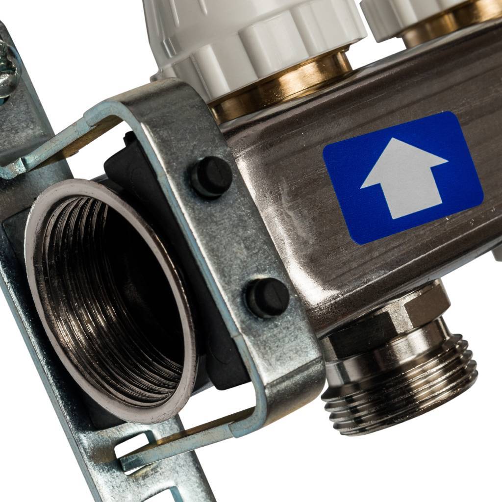 Коллектор из нержавеющей стали без расходомеров, с клапаном вып. воздуха и сливом STOUT 3 выхода