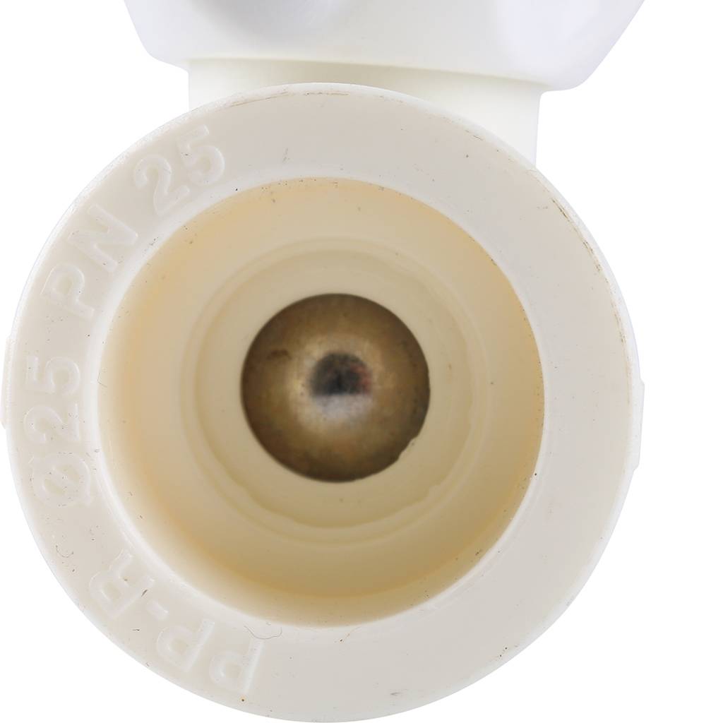 Кран шаровой Kalde разборный прямой с накидной гайкой 25x 1/2 для полипропиленовых труб под сварку (цвет белый)