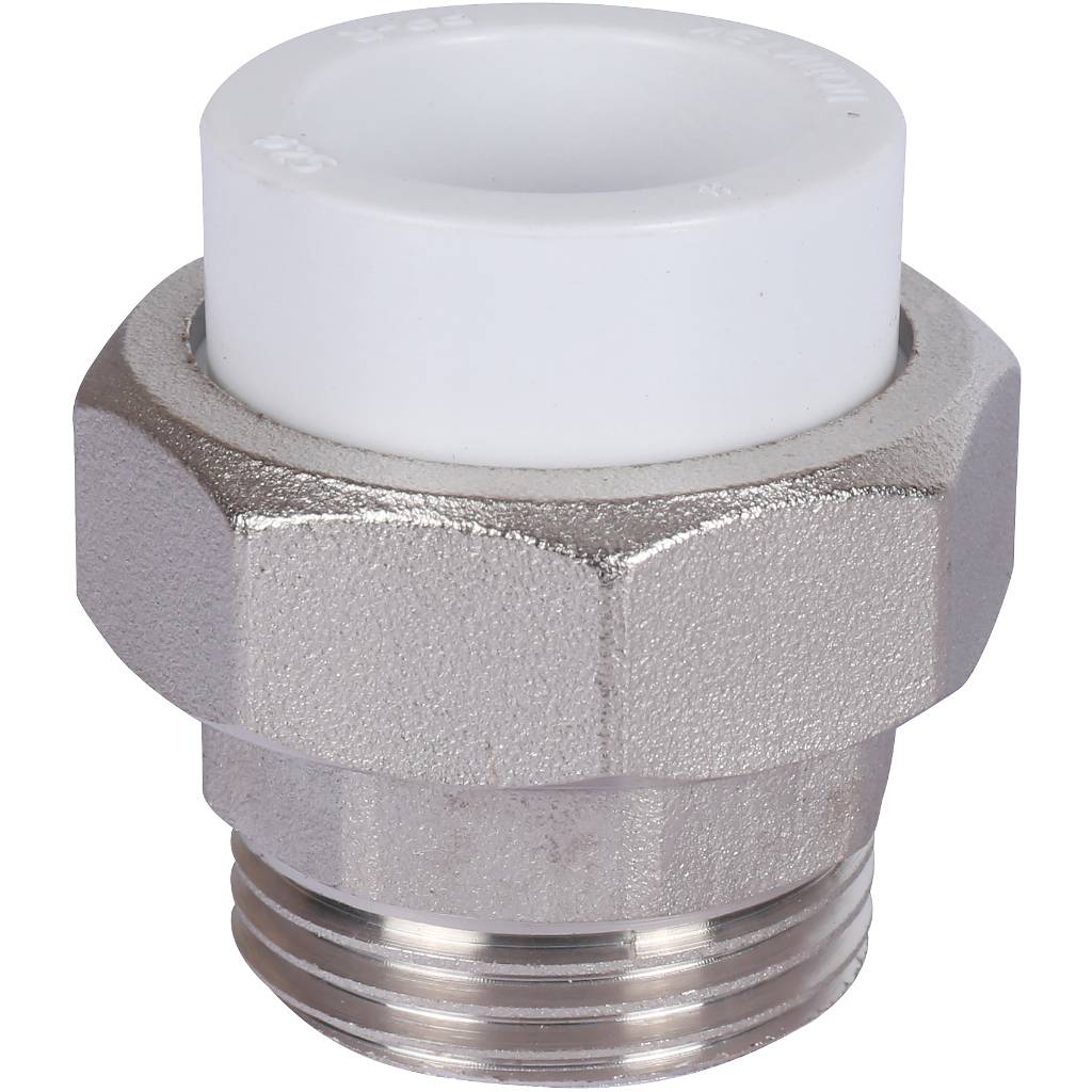 Муфта разъемная с наружной резьбой Политэк 25х1 для полипропиленовых труб под сварку (цвет белый), 9800002501