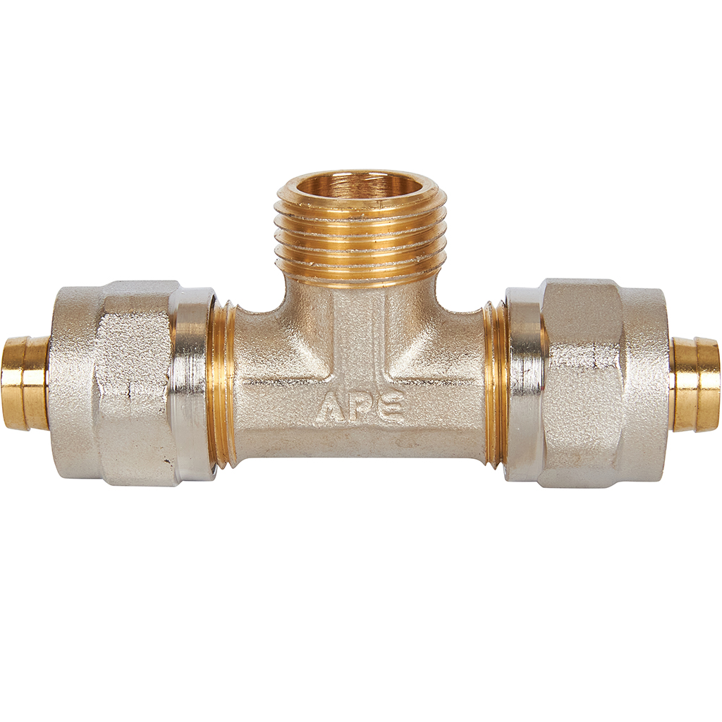 Тройник-переходник STOUT с наружной резьбой 1/2 х16 для металлопластиковых труб винтовой, SFS-0011-001216