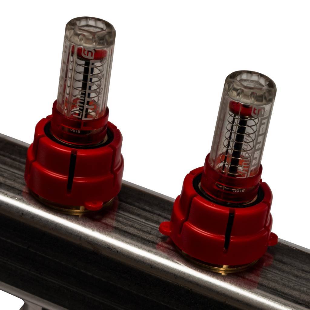 Коллектор из нержавеющей стали с расходомерами, с клапаном вып. воздуха и сливом STOUT 9 выходов, SMS-0927-000009