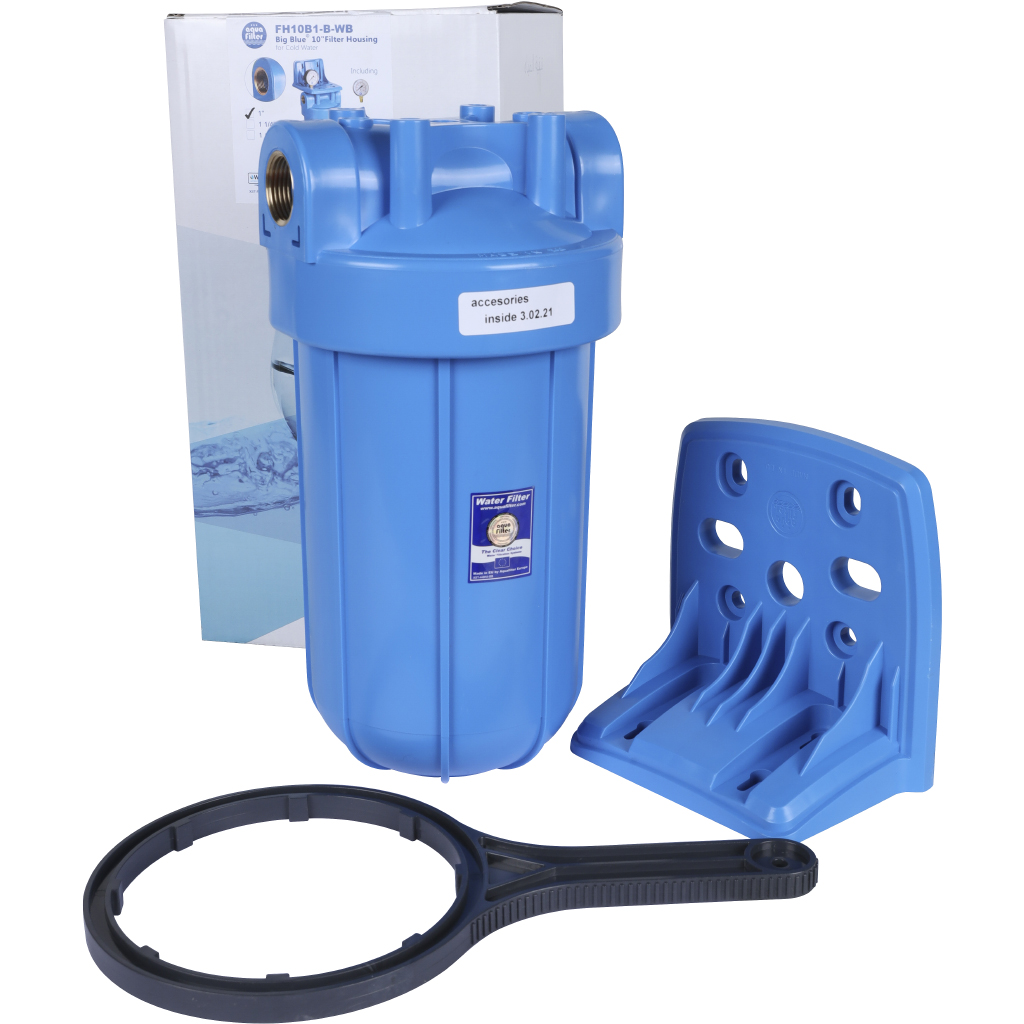 Корпус 10ВВ AquaFilter AQM вход 1 фильтр в сборе (колба, ключ, кронштейн, манометр) без картриджа, FH10B1-B-WB