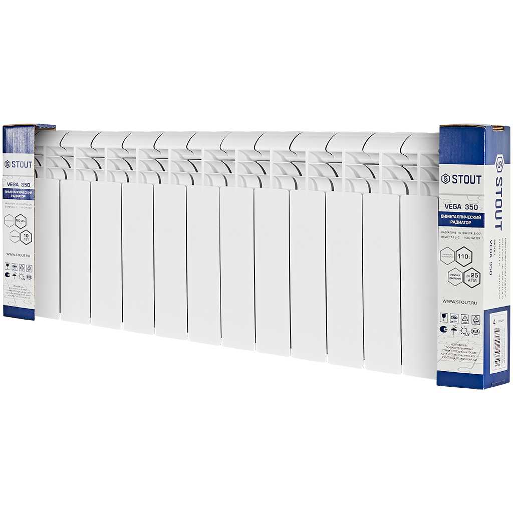 Радиатор биметаллический STOUT VEGA 350 14 секций боковое подключение (белый RAL 9016), SRB-1310-035014