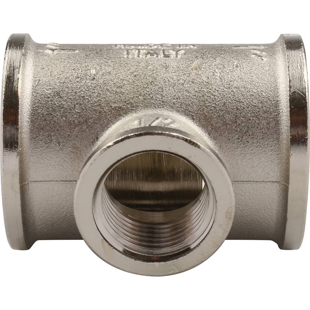 Тройник TIEMME ВВ никелированный 1х1/2х1 для стальных труб резьбовой, 1500180
