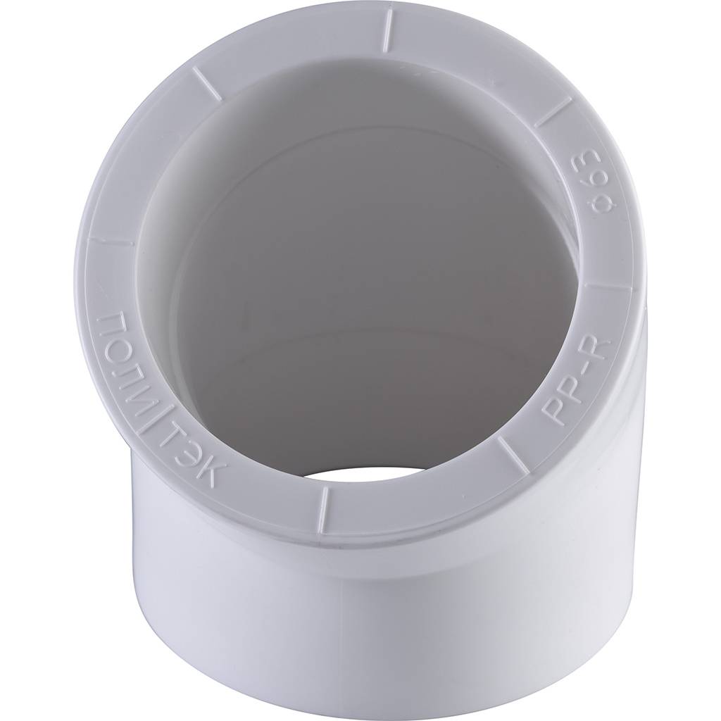 Угольник Политэк d=63 45* для полипропиленовых труб под сварку (цвет белый), 9400006345