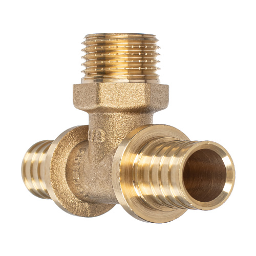 Тройник аксиальный, латунь, наружная резьба,20х1/2, желтый, RTP