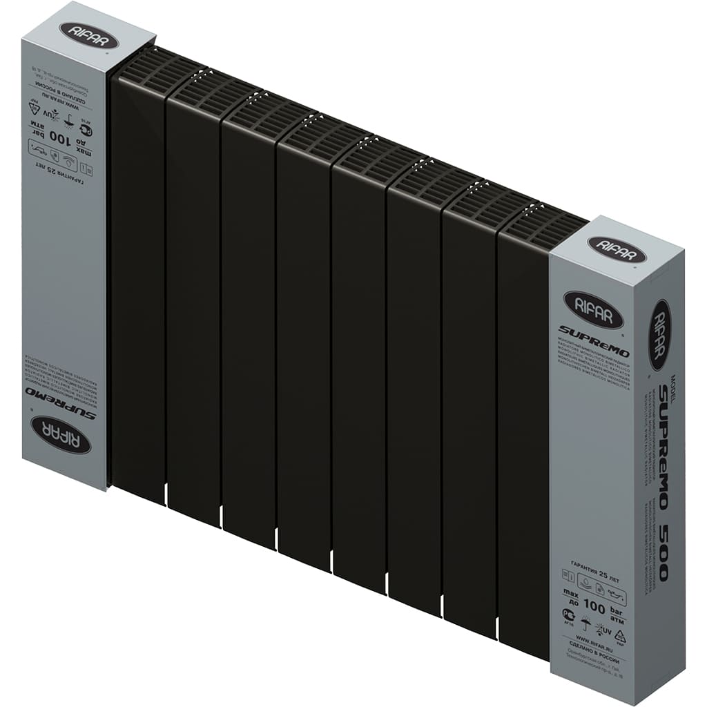 Радиатор биметаллический RIFAR SUPReMO 500 10 секции боковое подключение (Антрацит), 4RS50-10-AN