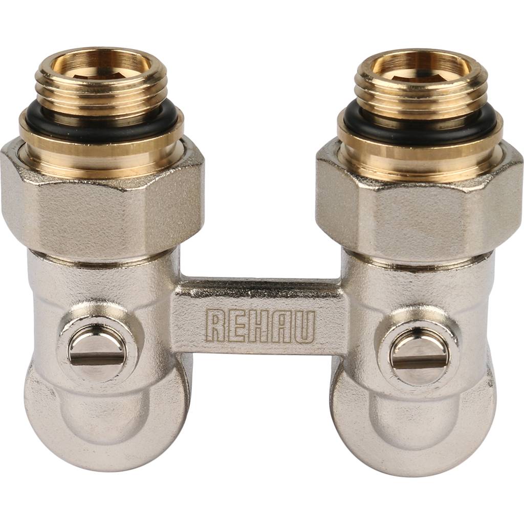 Пара шаровых кранов РЕХАУ RAUTITAN с соед. нип. G 1/2xG 3/4, угловой (никелирован.), 12407371001